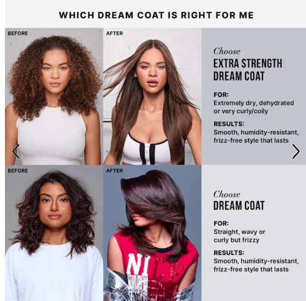 COLOR WOW Dream Coat before and after image, displays visible frizz reduction and shine