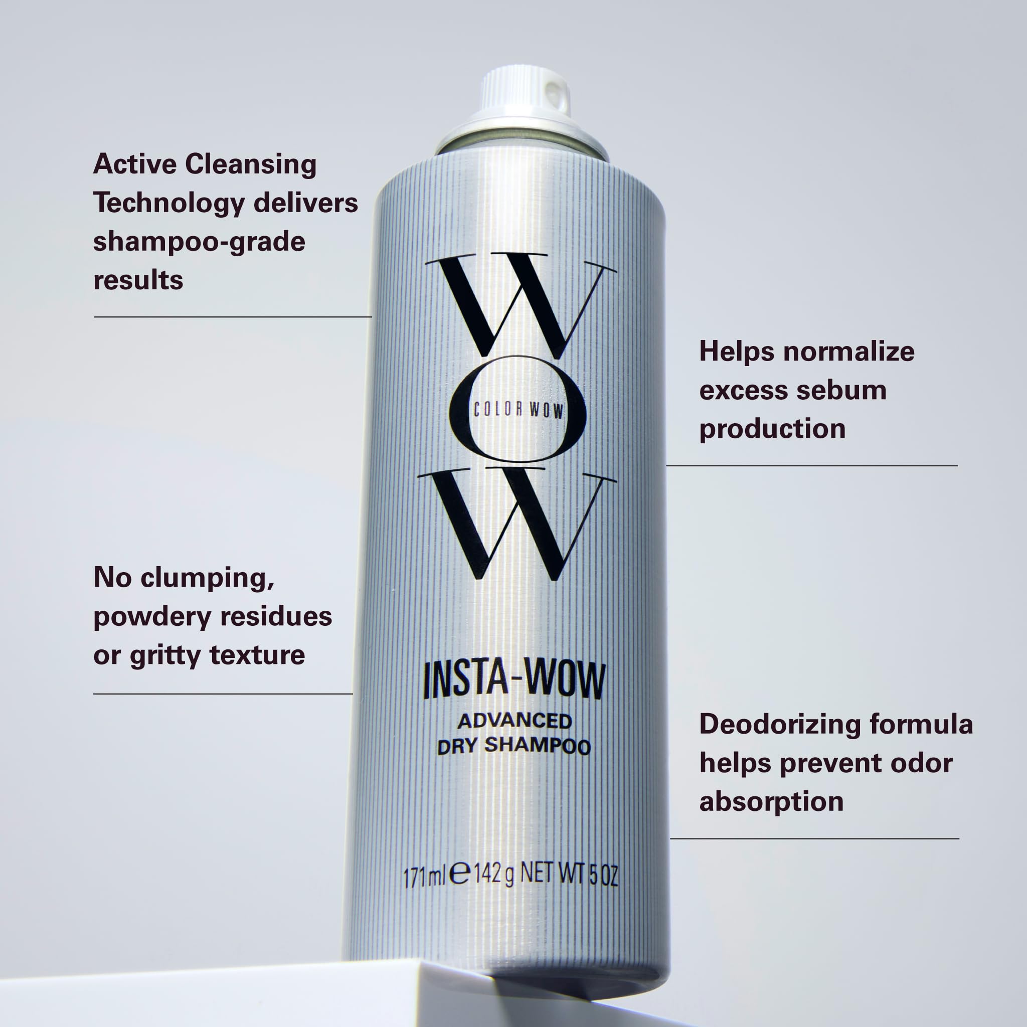 COLOR WOW bottle beside hand showing product size and portability benefit