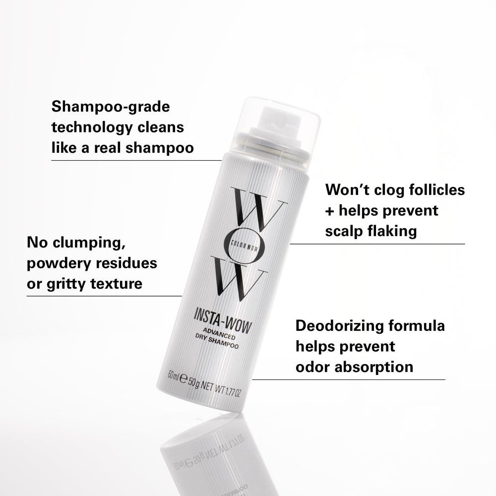 COLOR WOW bottle beside a ruler to show compact travel-friendly size
