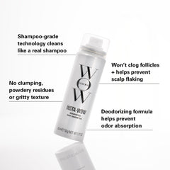 COLOR WOW bottle beside a ruler to show compact travel-friendly size
