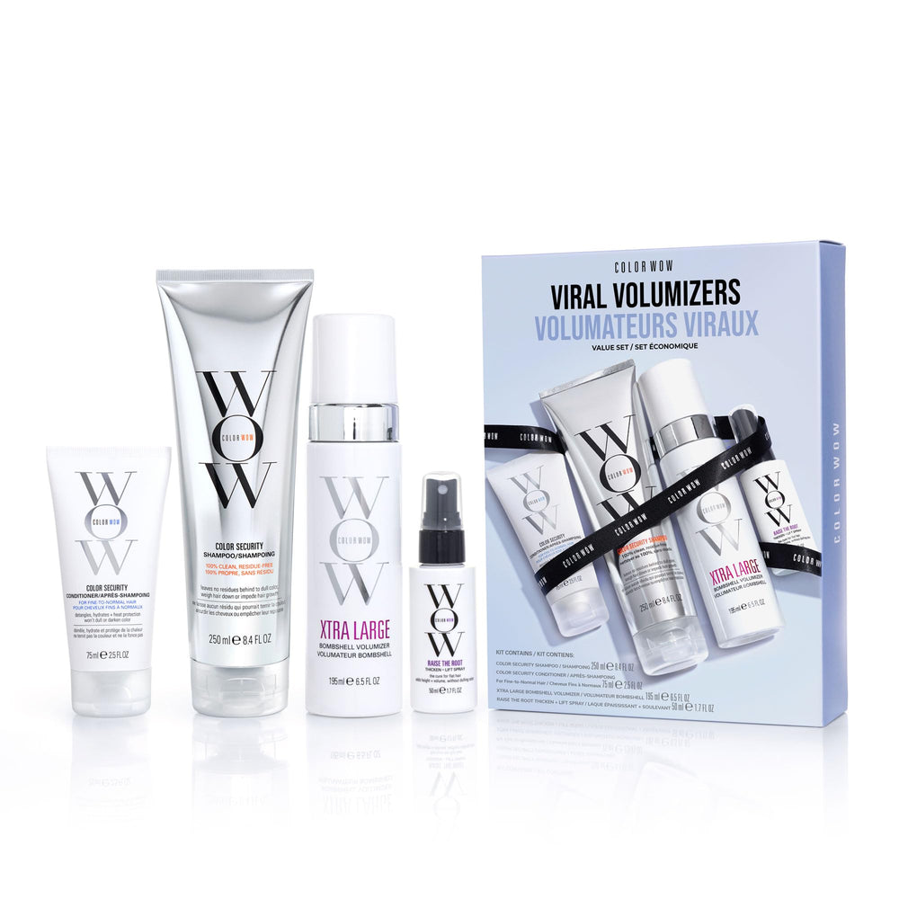 COLOR WOW kit front packaging showing shampoo conditioner and root lift for salon volume