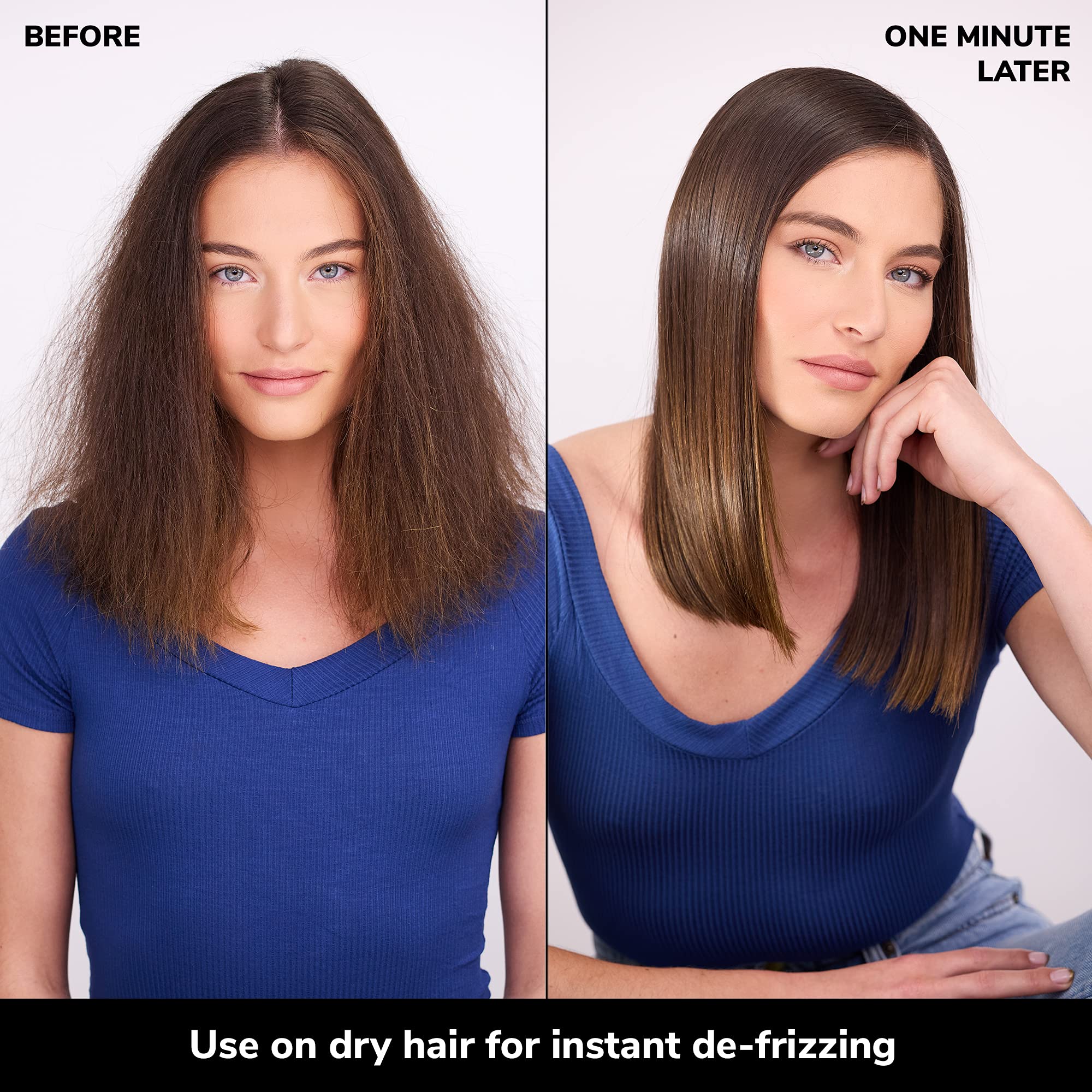 COLOR WOW applied to a hair strand highlighting instant frizz control and smoother texture