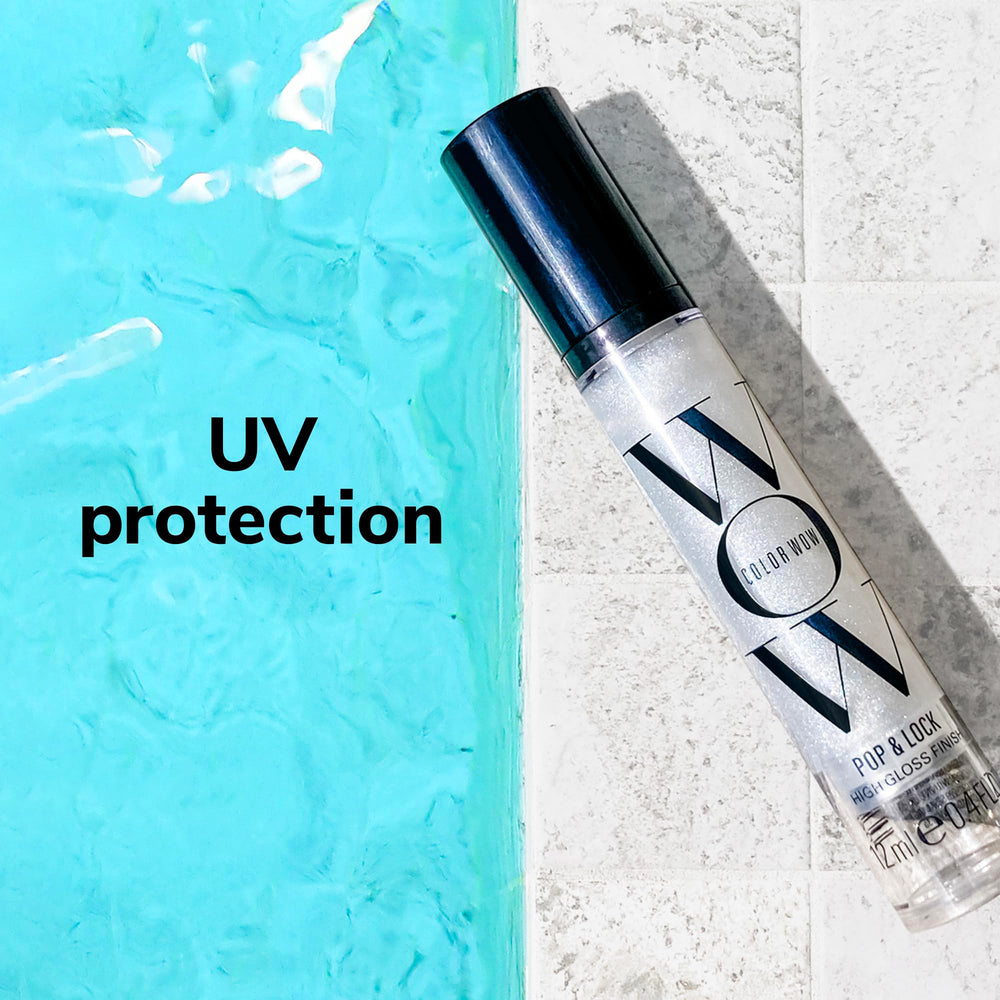 COLOR WOW Pop + Lock high-gloss treatment applied for shine and UV protection finish