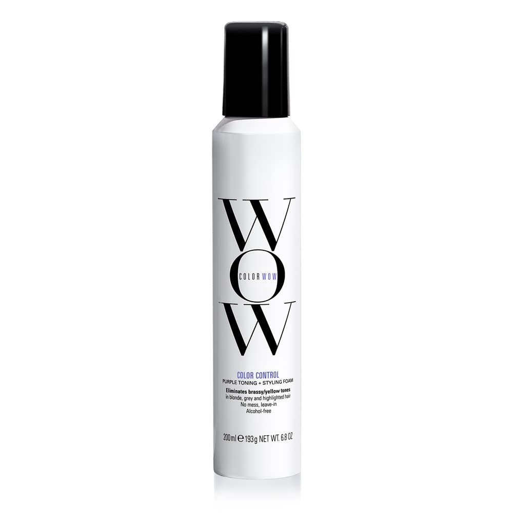 COLOR WOW front pump bottle showing purple toning foam and benefit