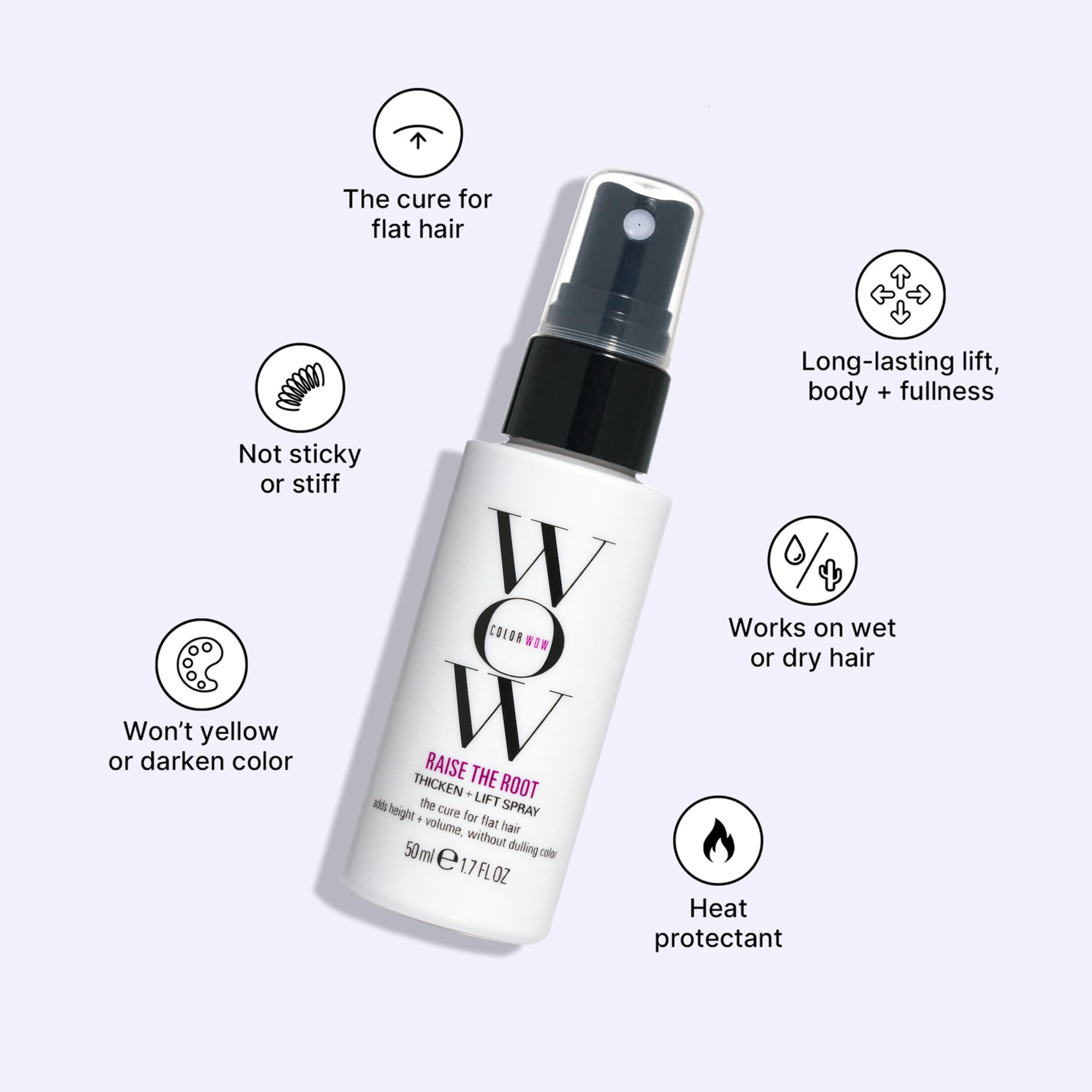 COLOR WOW product in use during blow-dry showing instant lift at roots for fuller hair benefit