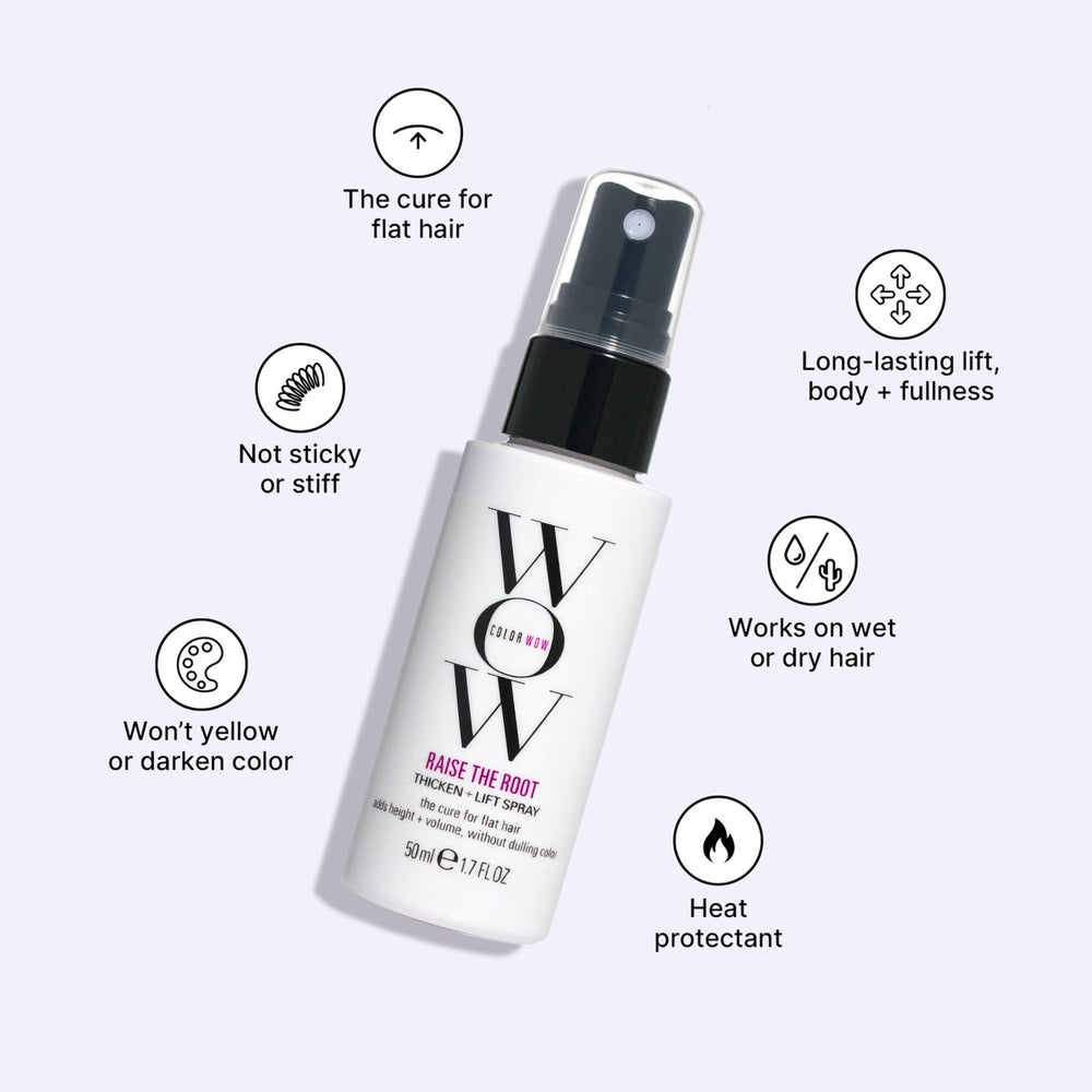 COLOR WOW product in use during blow-dry showing instant lift at roots for fuller hair benefit