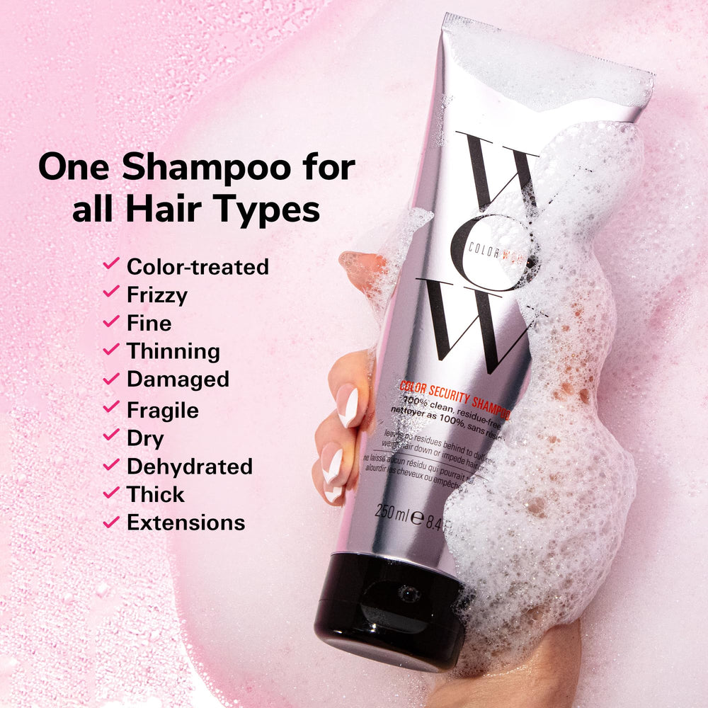 COLOR WOW shampoo lather texture demonstrating gentle, residue-free cleanse