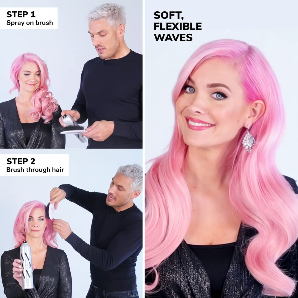 COLOR WOW spray on hair showing flexible hold and glossy finish