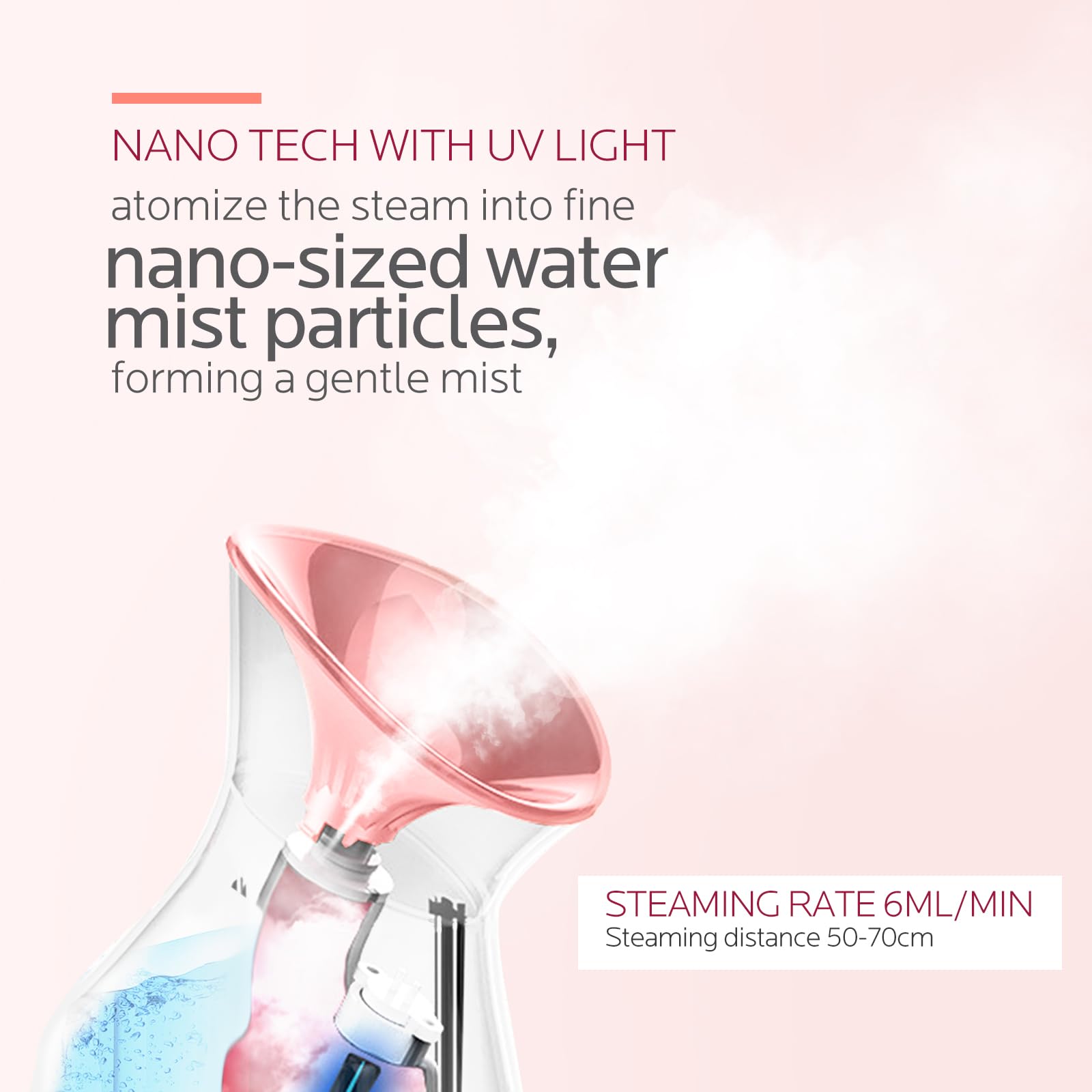 Colorfarm nano ionic steam close-up with ultra-fine mist benefits