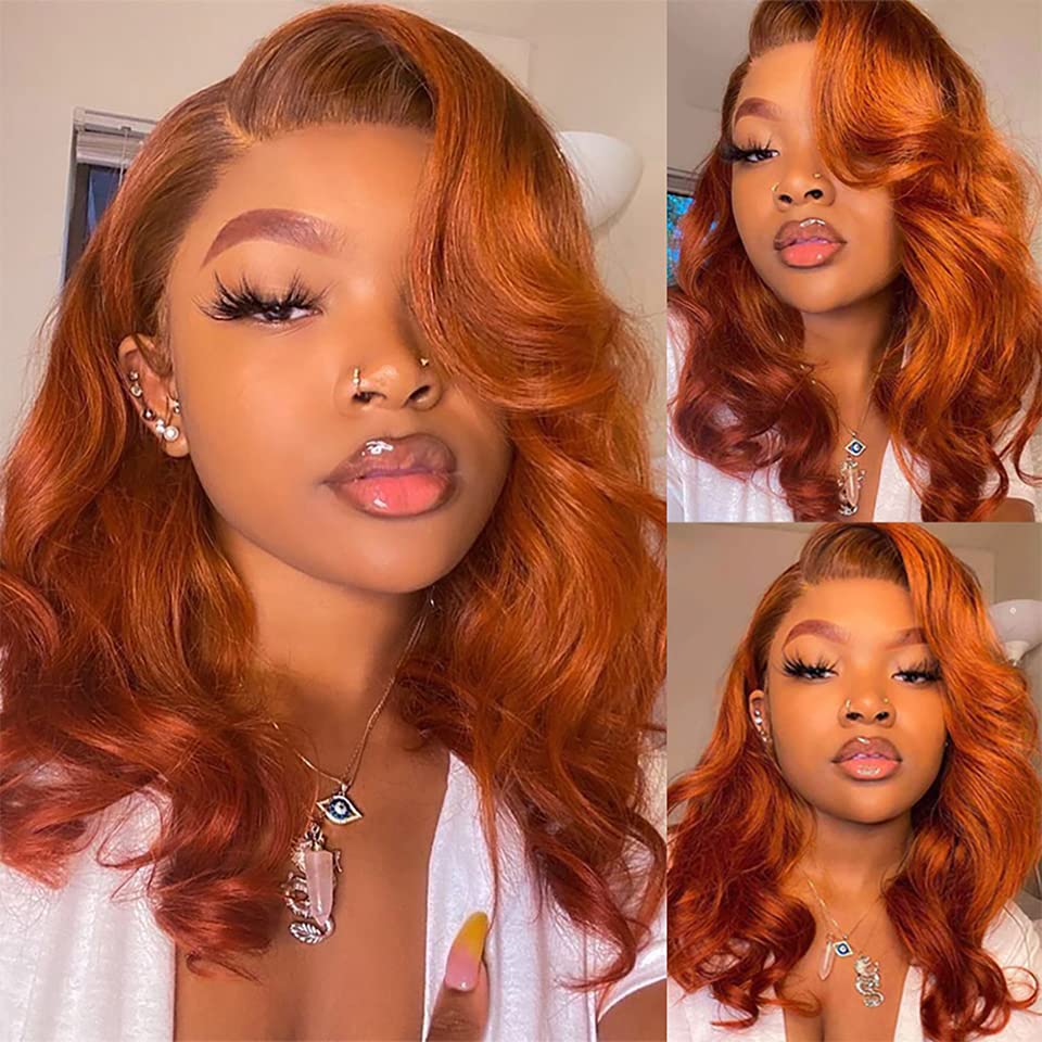 Colorful Bird 13x4 dark ginger lace front wig front view with natural hairline