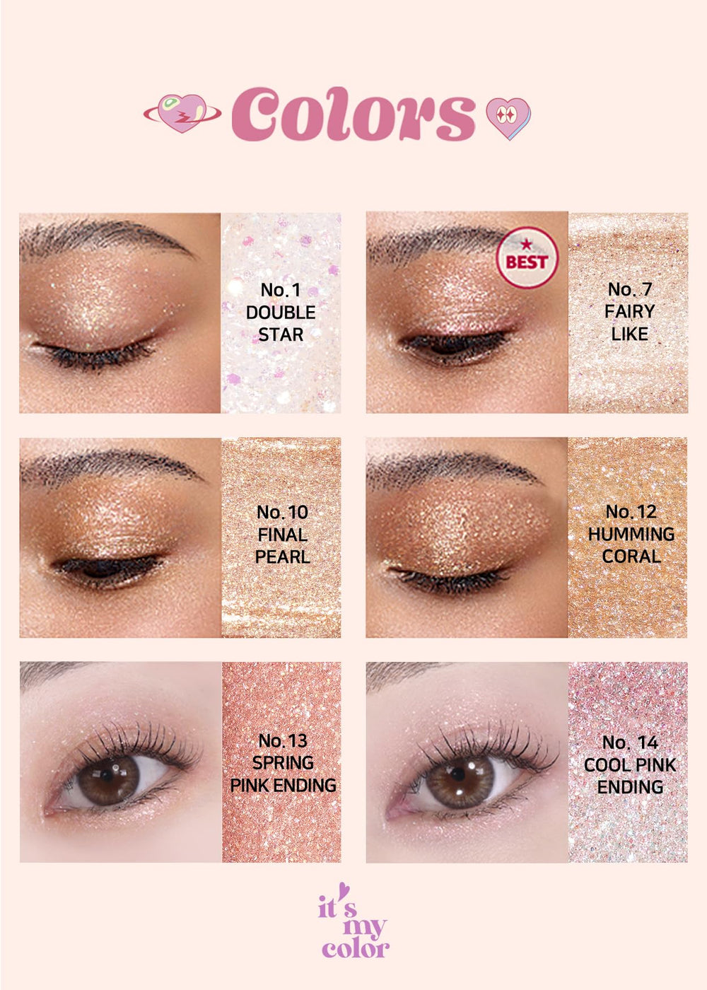 Colorgram different sized pearls glow adds depth and dimension to the eye look.