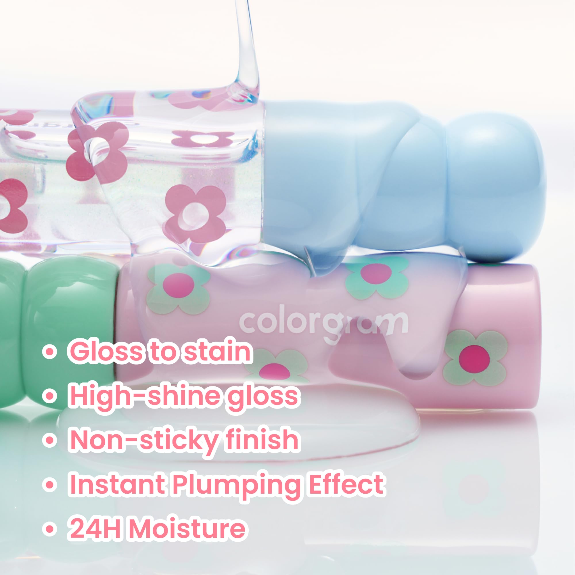 COLORGRAM Fruity Glass Tint 1004 Pink Gloss on lips with long-lasting moisture
