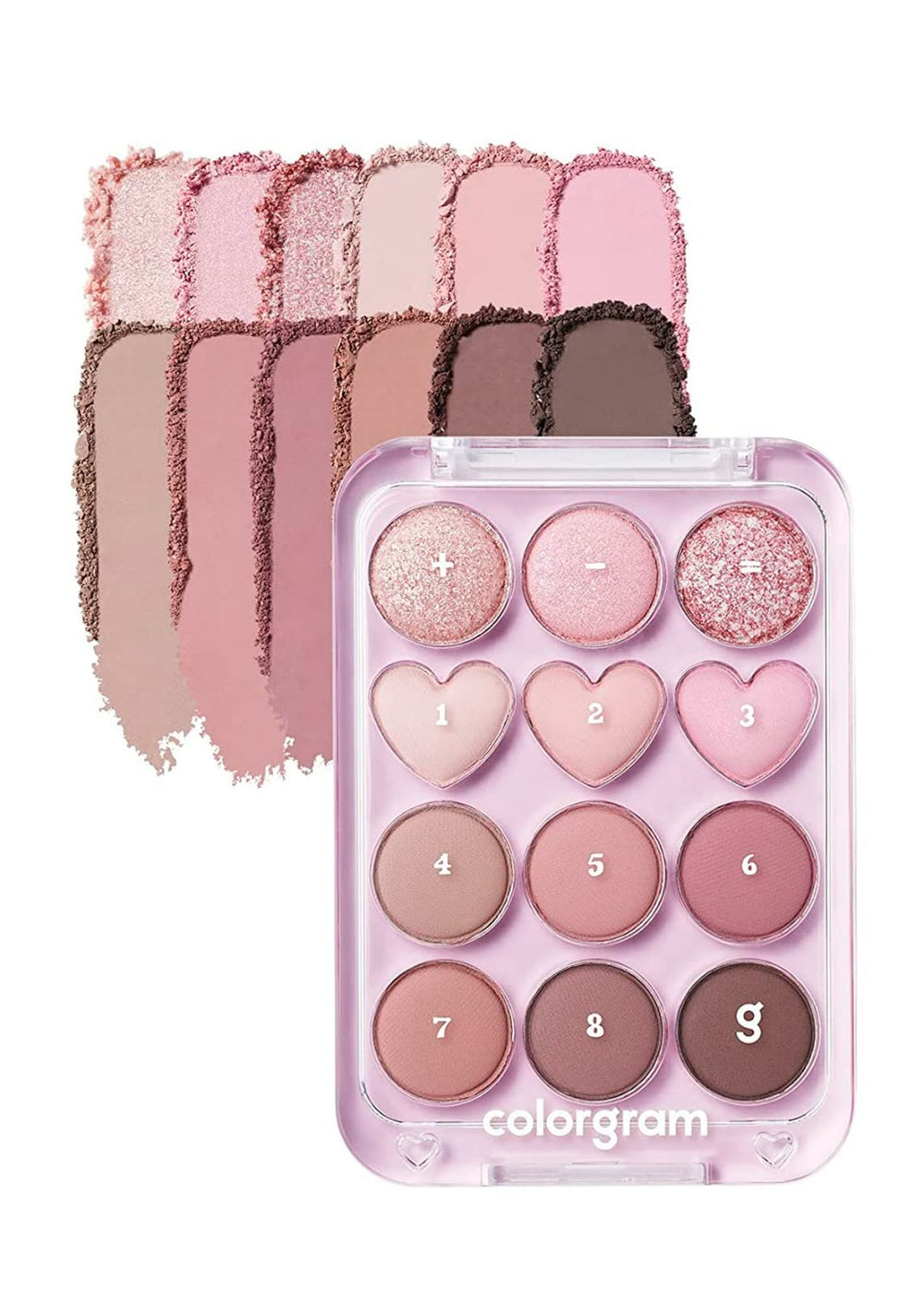 COLORGRAM Pin Point Eyeshadow Palette 02 pink-mauve open shows versatile daily looks.