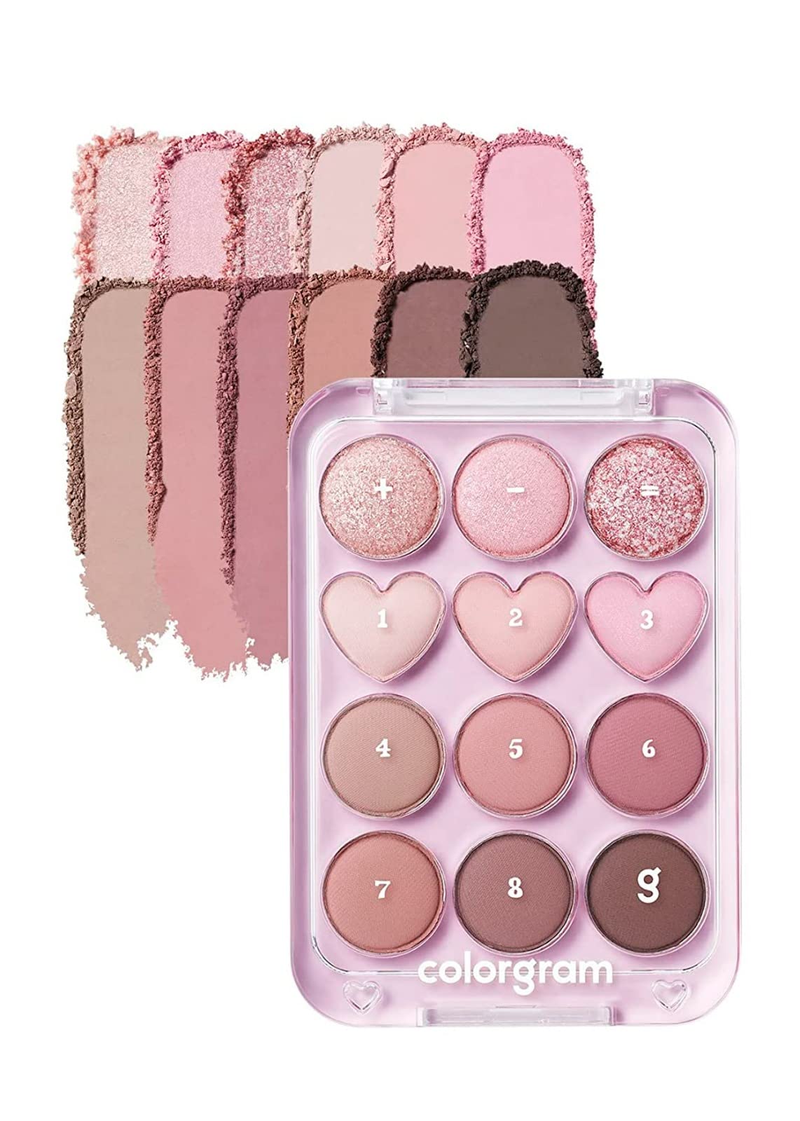 COLORGRAM Pin Point Eyeshadow Palette 02 pink-mauve open shows versatile daily looks.