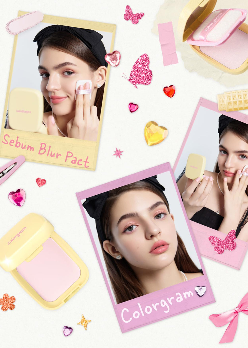 Colorgram Sebum Retouching Blur Pact applied with soft-focus, weightless texture for natural seamless coverage.