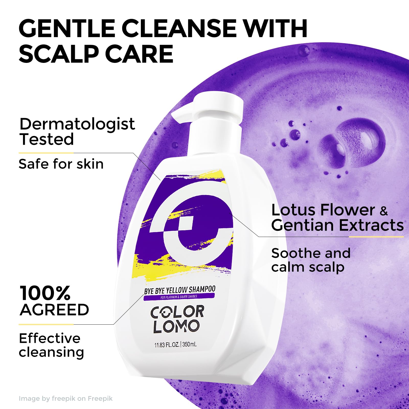 COLORLOMO Bye Bye Yellow Shampoo on gray hair for vibrant silver hues