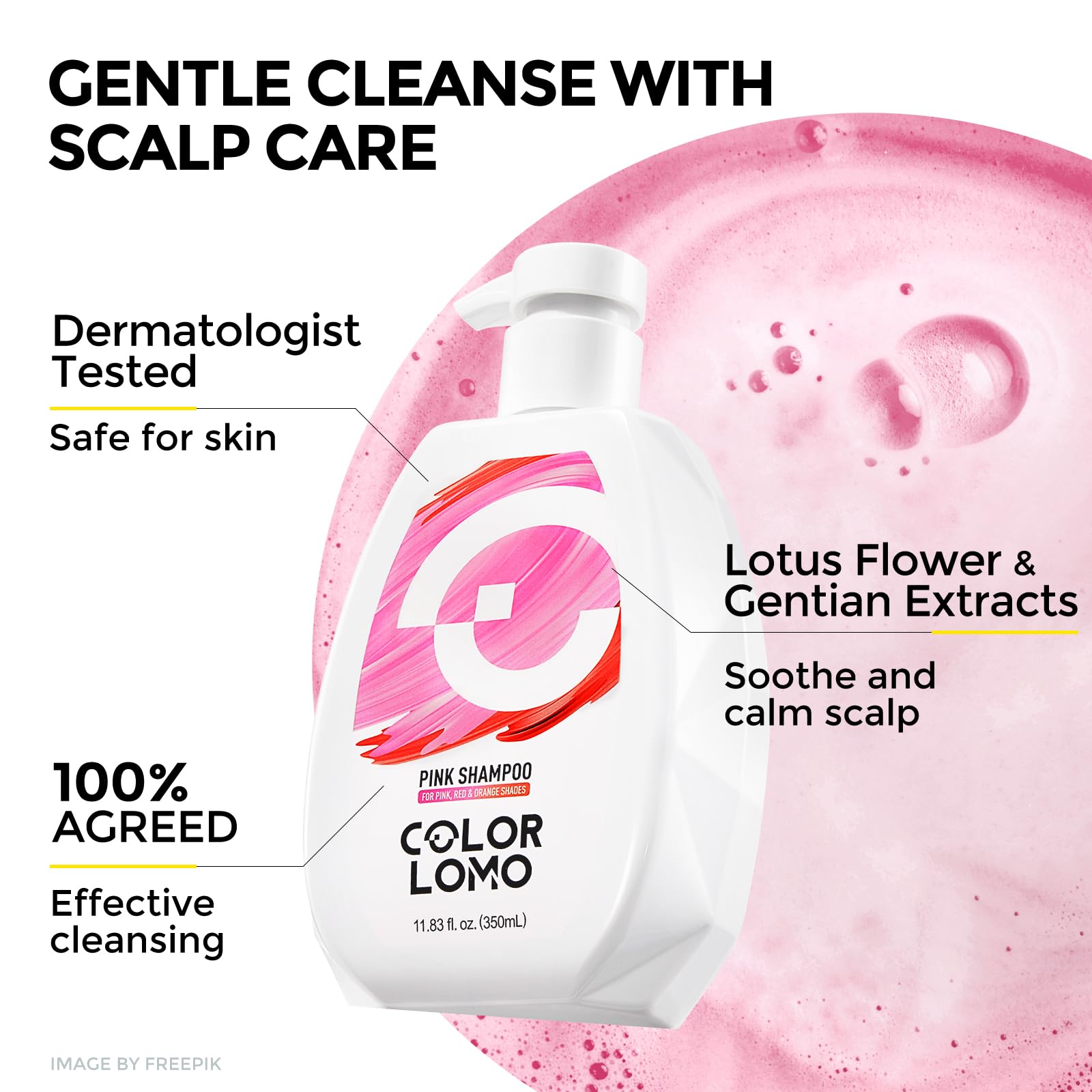 COLORLOMO dermatologist-approved badge signals safety for color care.