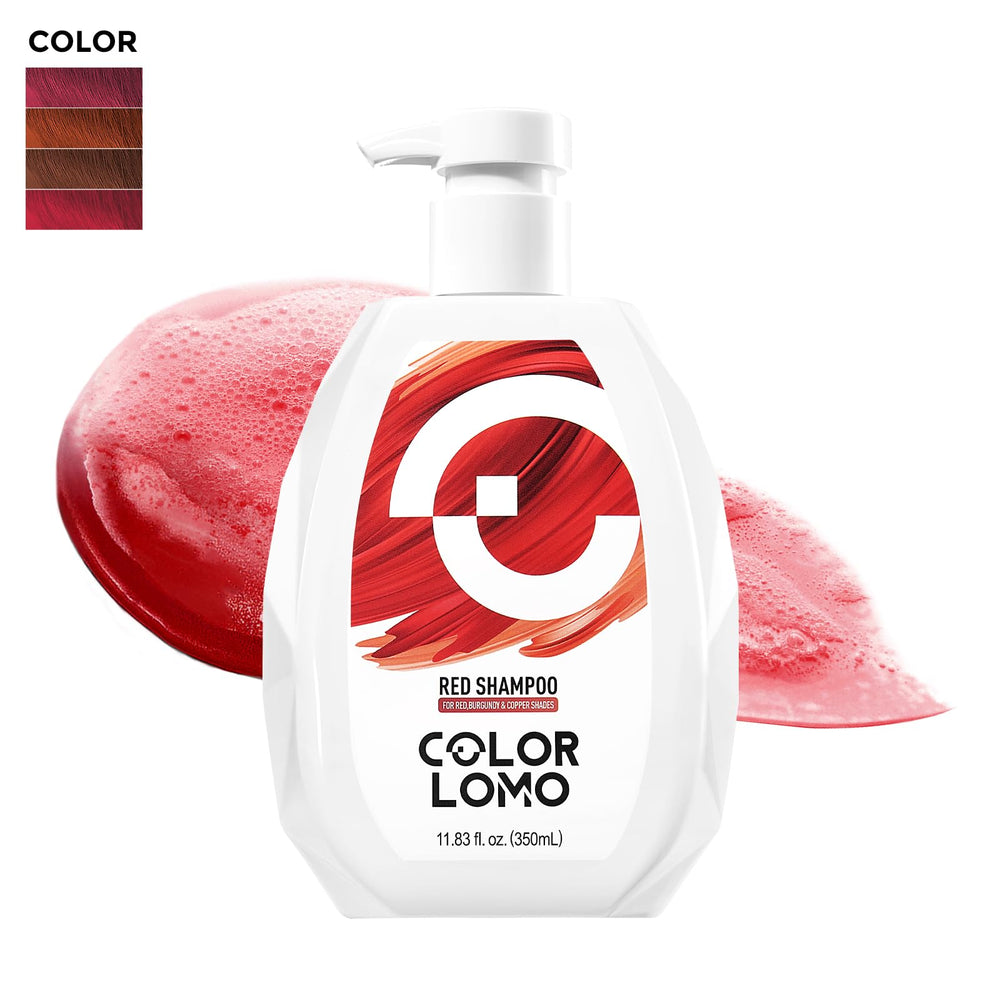 COLORLOMO shower routine image shows glossy, healthy-looking red hair after washing.