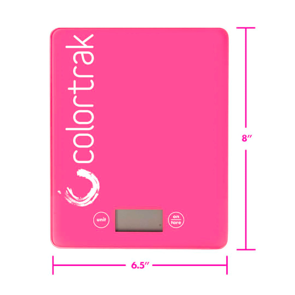 Colortrak tempered glass scale emphasizes safety and durability in a busy salon.