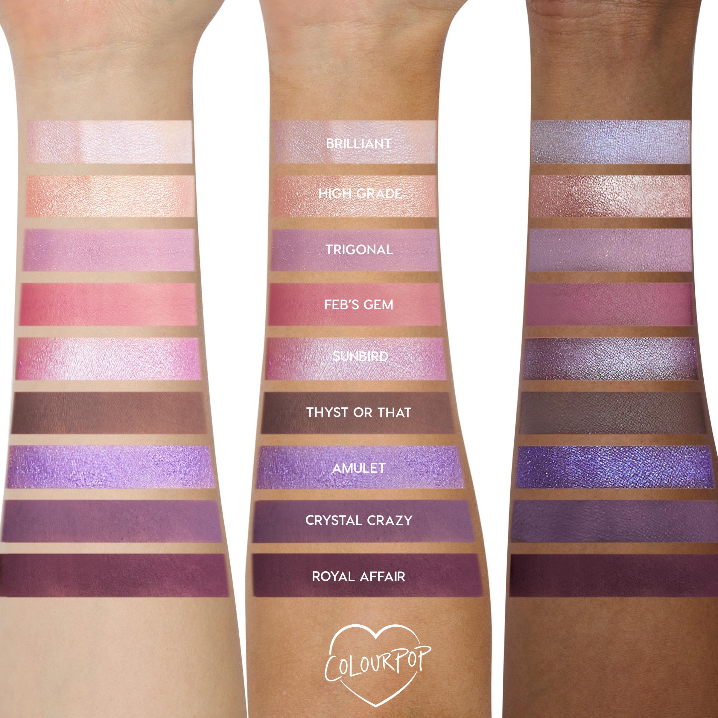 ColourPop All Amethyst amethyst shade swatches showing rich pigment and shimmer