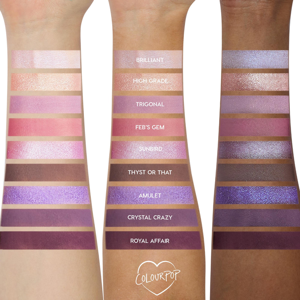 ColourPop All Amethyst amethyst shade swatches showing rich pigment and shimmer