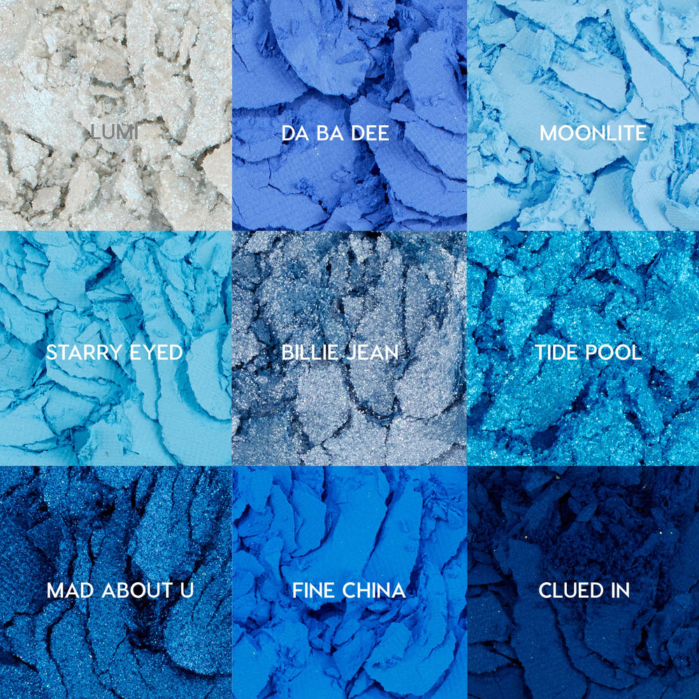 ColourPop Blue Moon palette application tools highlight color payoff.