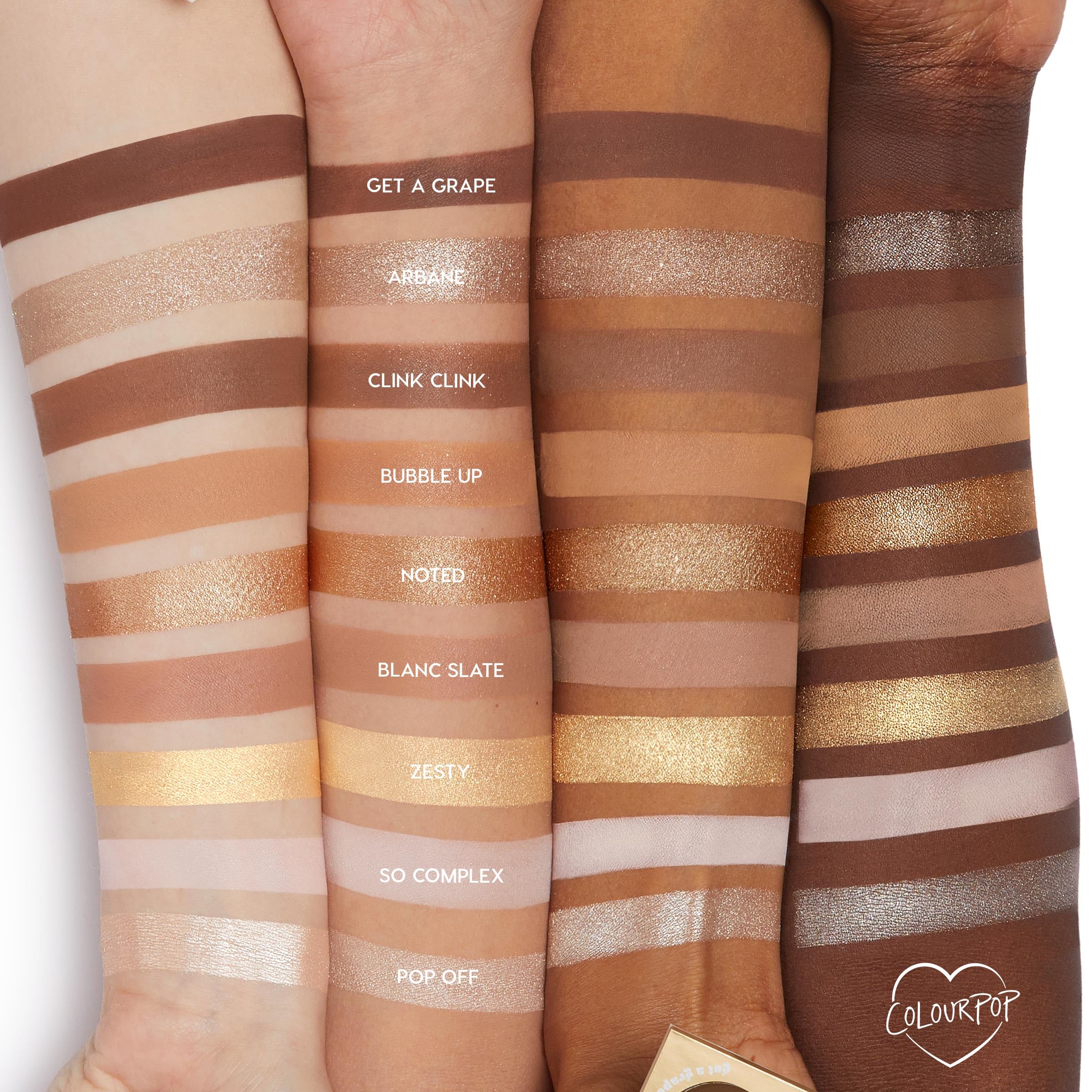 ColourPop Feelin' Bubbly gold metallic pan highlights champagne tones for festive looks.
