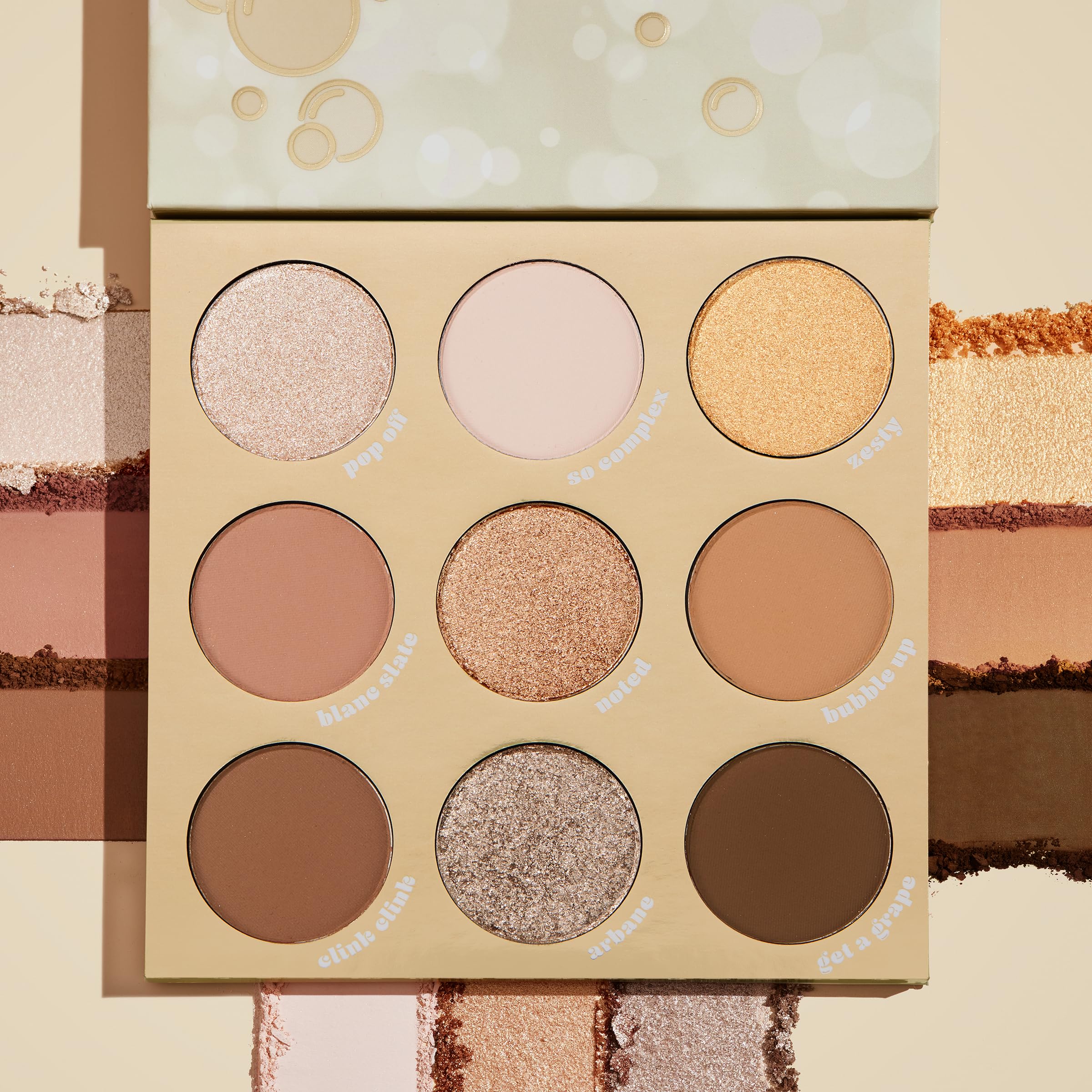 ColourPop Feelin' Bubbly shadow swatches show metallic payoff and smooth blendability.