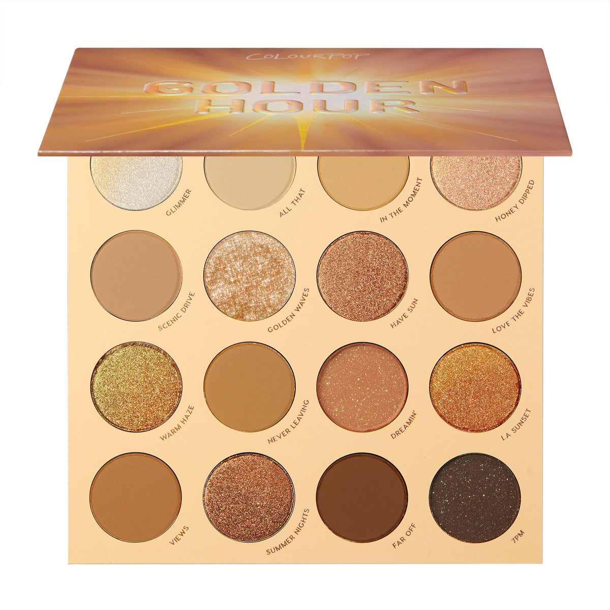 ColourPop Golden Hour palette cover shows warm sunset tones for versatile looks.