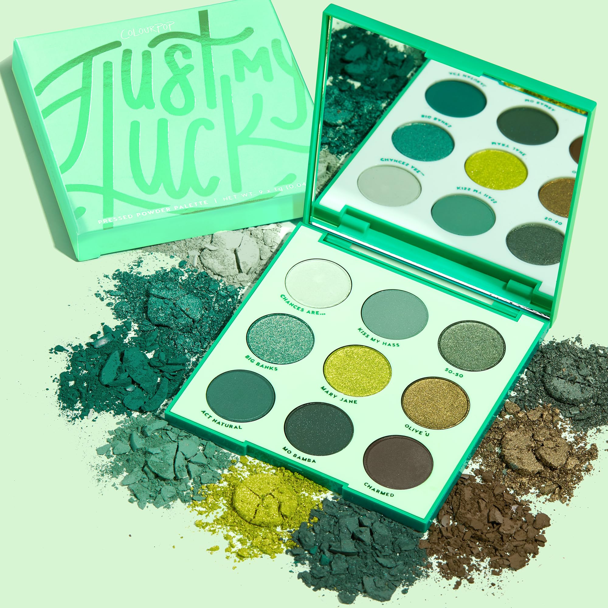 ColourPop Just My Luck sage matte shade swatch for subtle crease color
