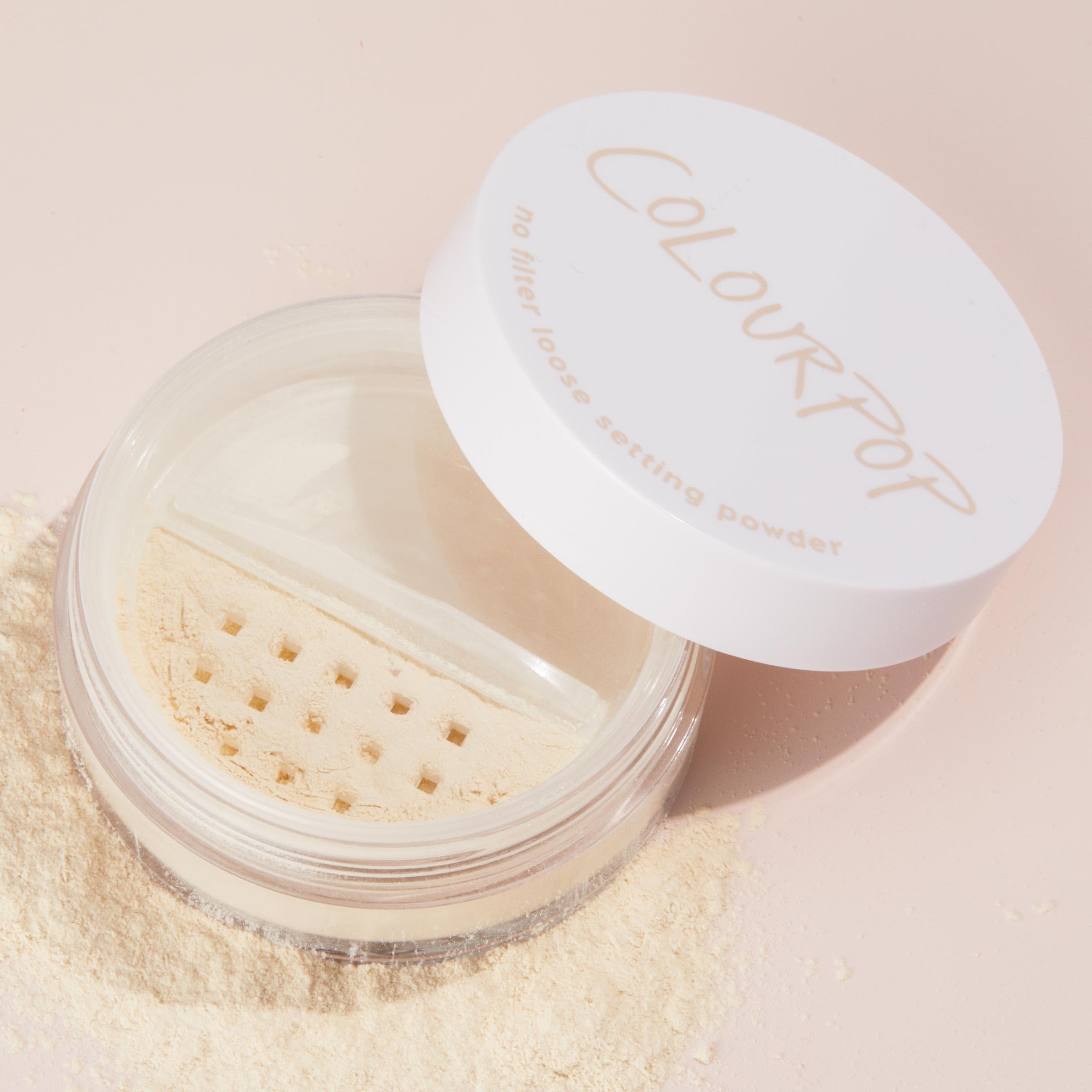 ColourPop No Filter Loose Setting Powder texture swatch showing blur and glow-free shine control