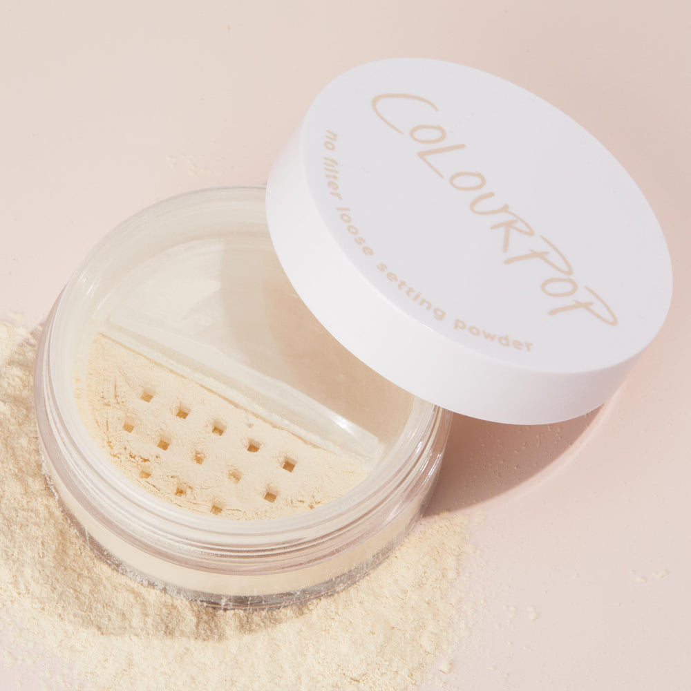 ColourPop No Filter Loose Setting Powder texture swatch showing blur and glow-free shine control