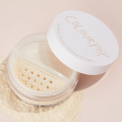 ColourPop No Filter Loose Setting Powder texture swatch showing blur and glow-free shine control