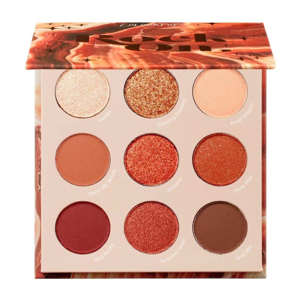 ColourPop Rock On palette front view shows warm terracotta tones for everyday looks.