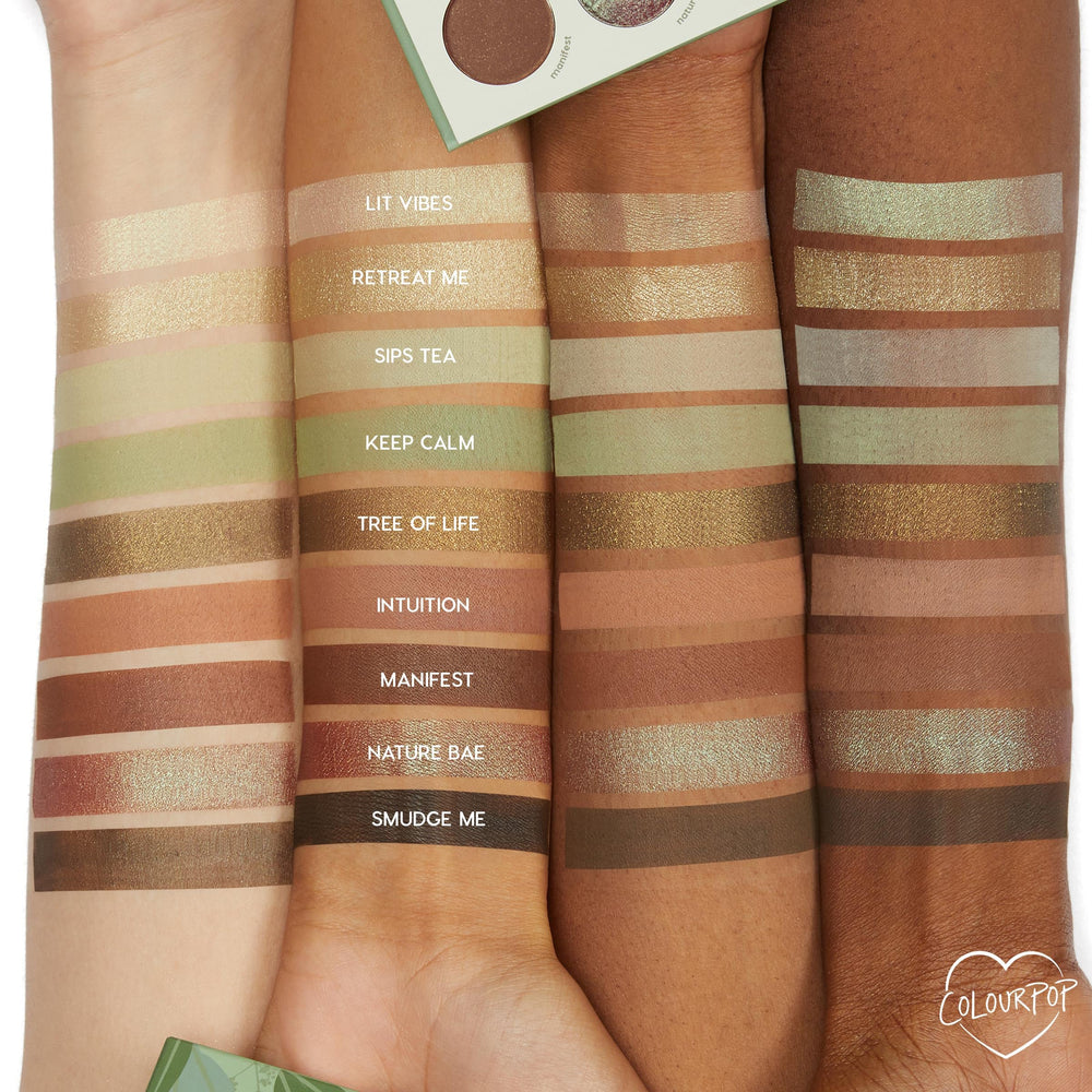 ColourPop Sage the Day shades closeup highlights matte, metallic and sparkle textures.