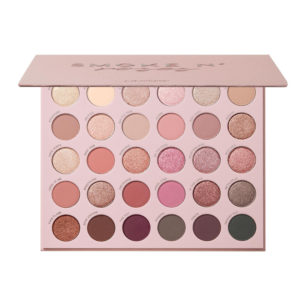 ColourPop Smoke N Roses palette cover with rose and smokey tones for versatile day-to-night looks.