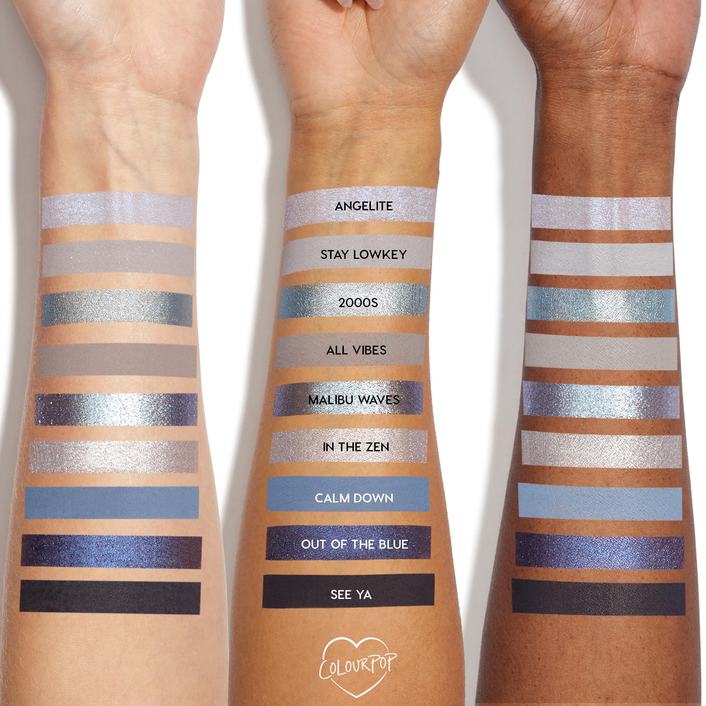 ColourPop So Elemental silver chrome shade demonstrates a reflective finish for chrome accents.