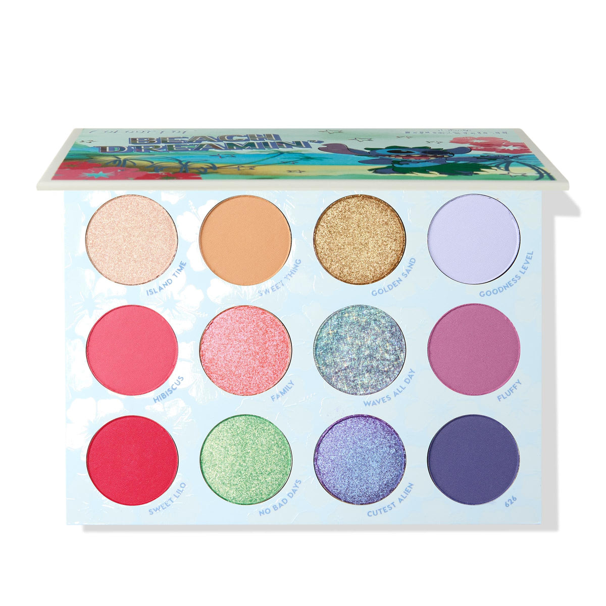 ColourPop Stitch Beach Dreamin' palette open shows tropical hues for versatile day-to-night eye looks.