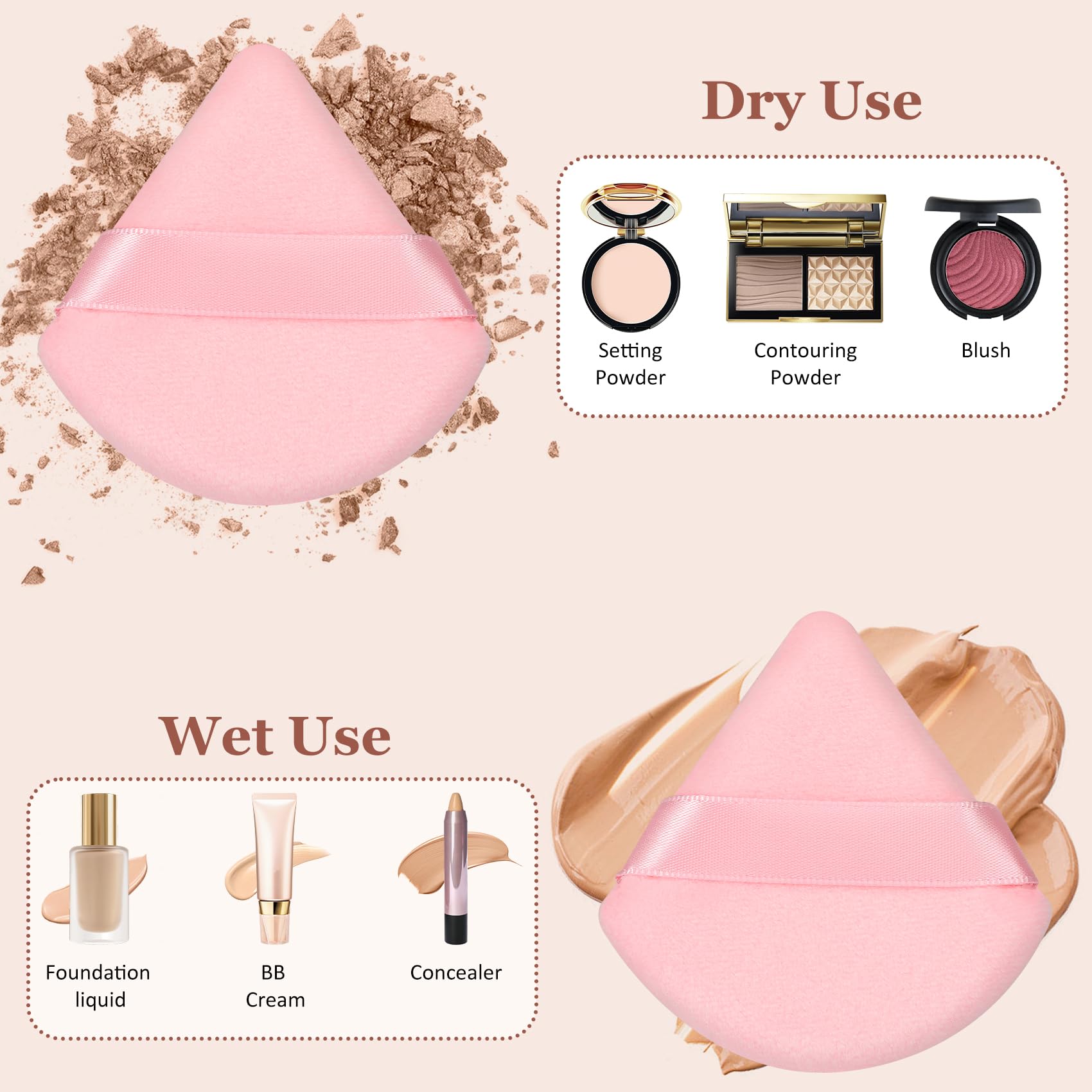 Colovis puff demonstrates wet-use with liquid foundation for even coverage.
