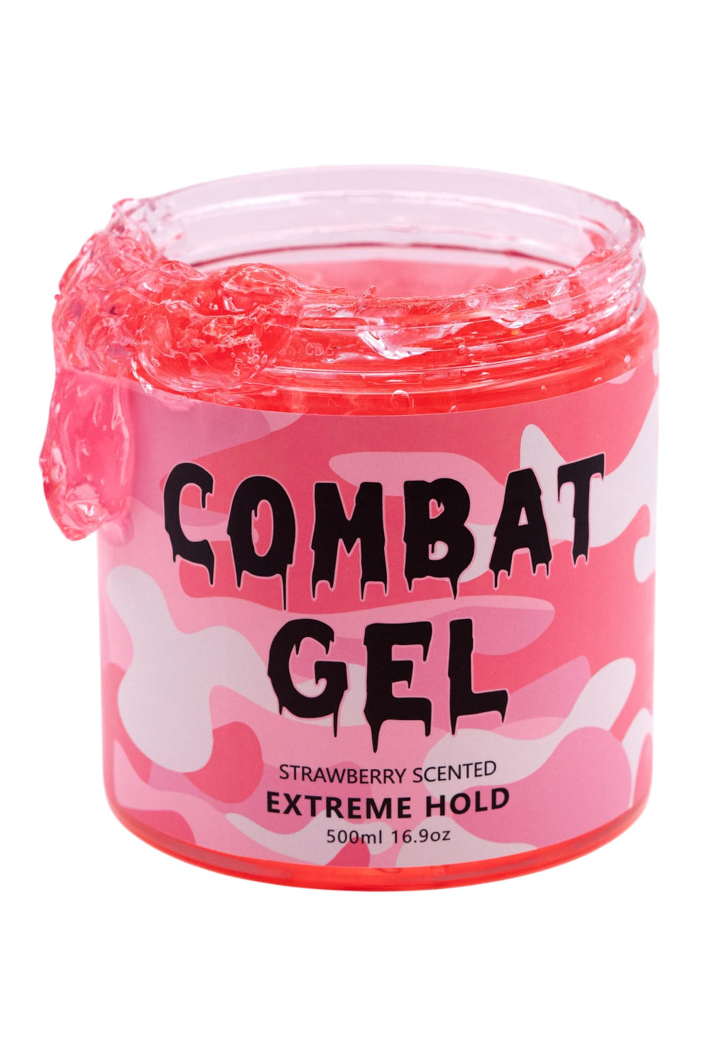 Combat Gel extreme hold bottle with strawberry scent offering all-day control