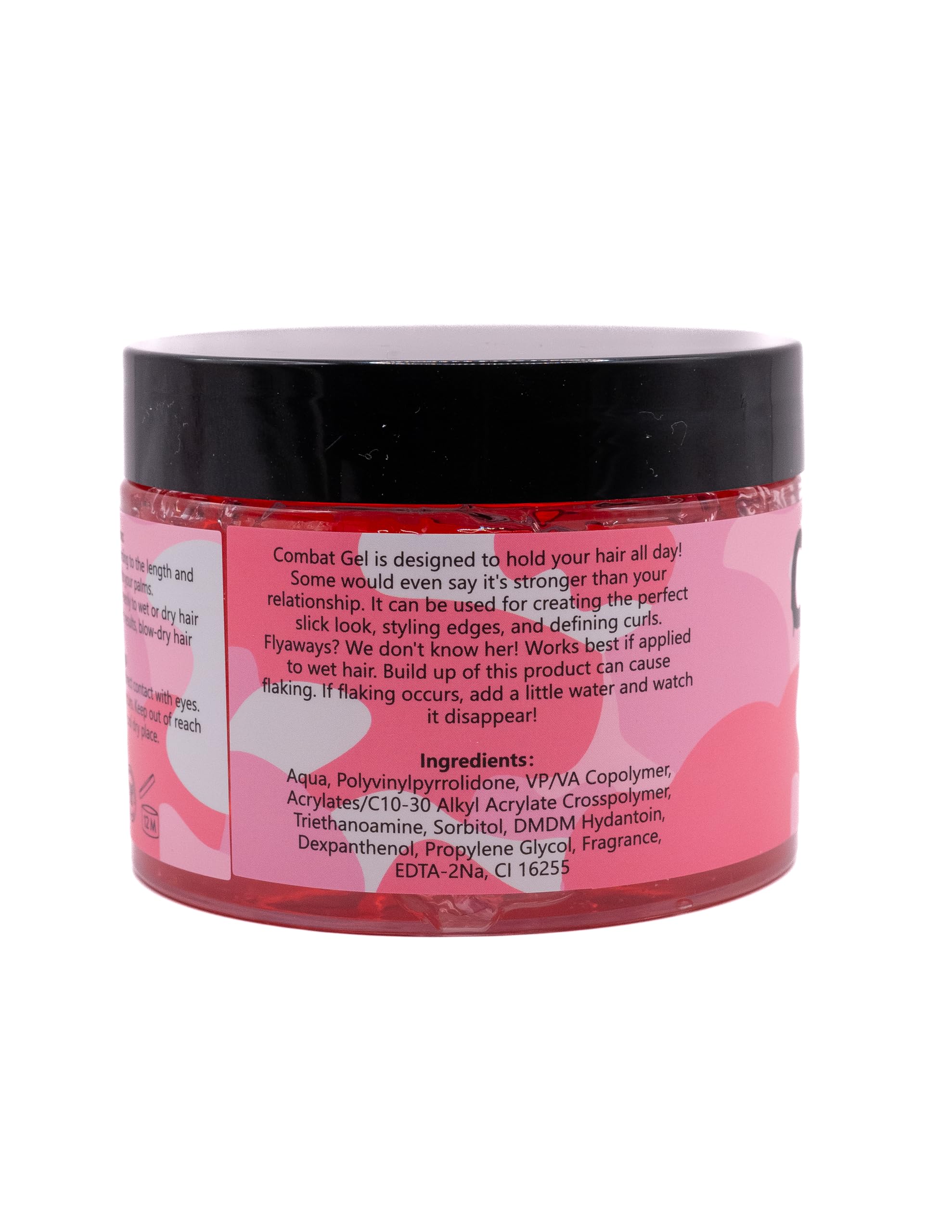 Combat Gel strawberry-scent close-up highlights refreshing aroma and styling benefits.