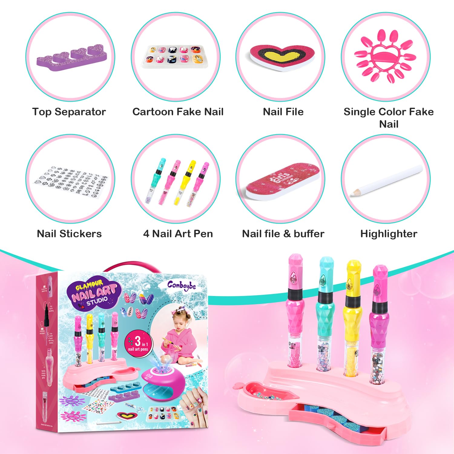 Combaybe 3-in-1 nail polish pens for brush, glitter, and stickers
