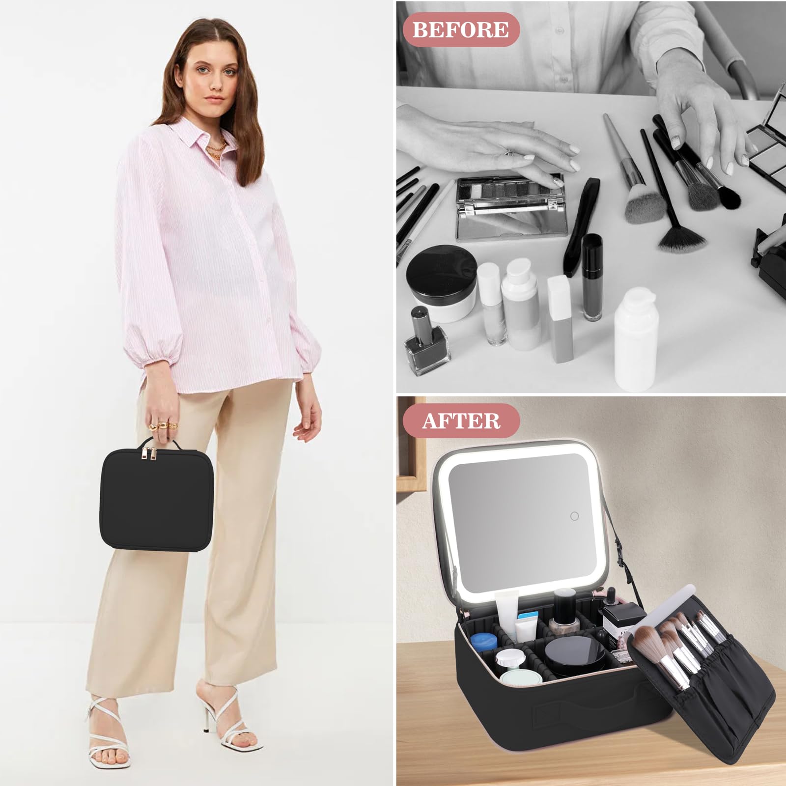 Comeacross makeup bag reinforced zipper offers long-lasting anti-dust protection.