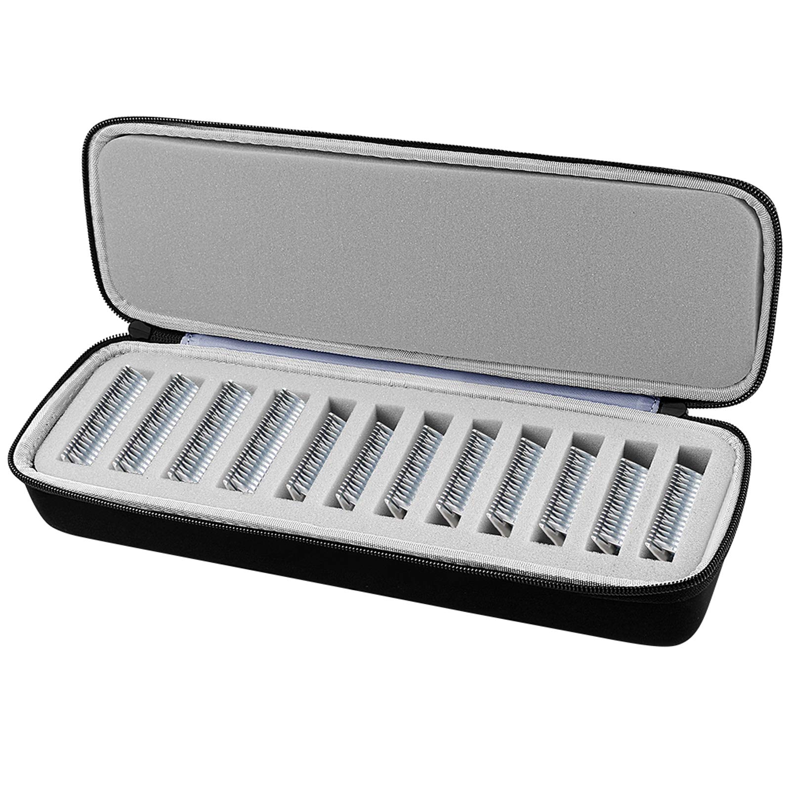 Comecase grooming clipper blade case top view shows organized blade storage for professionals.
