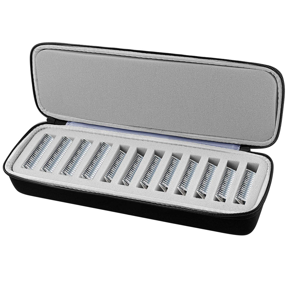 Comecase grooming clipper blade case top view shows organized blade storage for professionals.