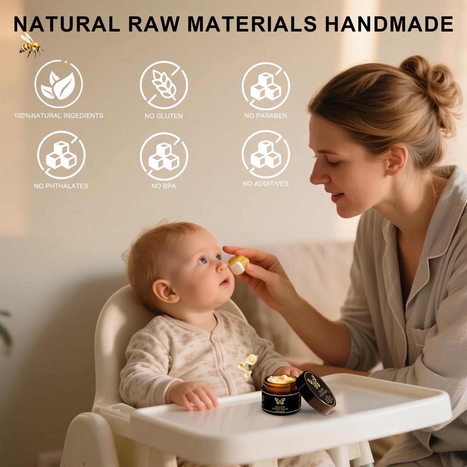 COMFORTENA Tallow Honey Balm applied to hand demonstrates versatility
