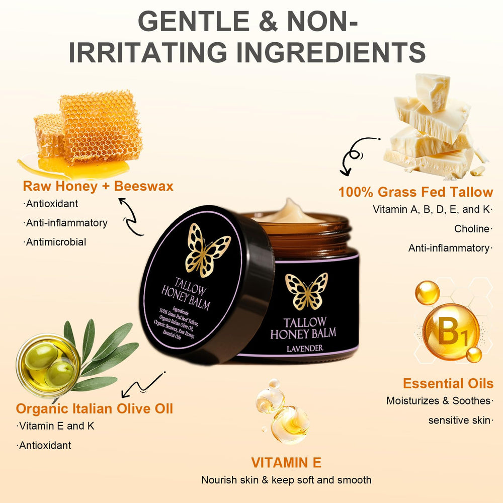 COMFORTENA Tallow Honey Balm application-hands demonstrates easy rub-in for hands or lips.