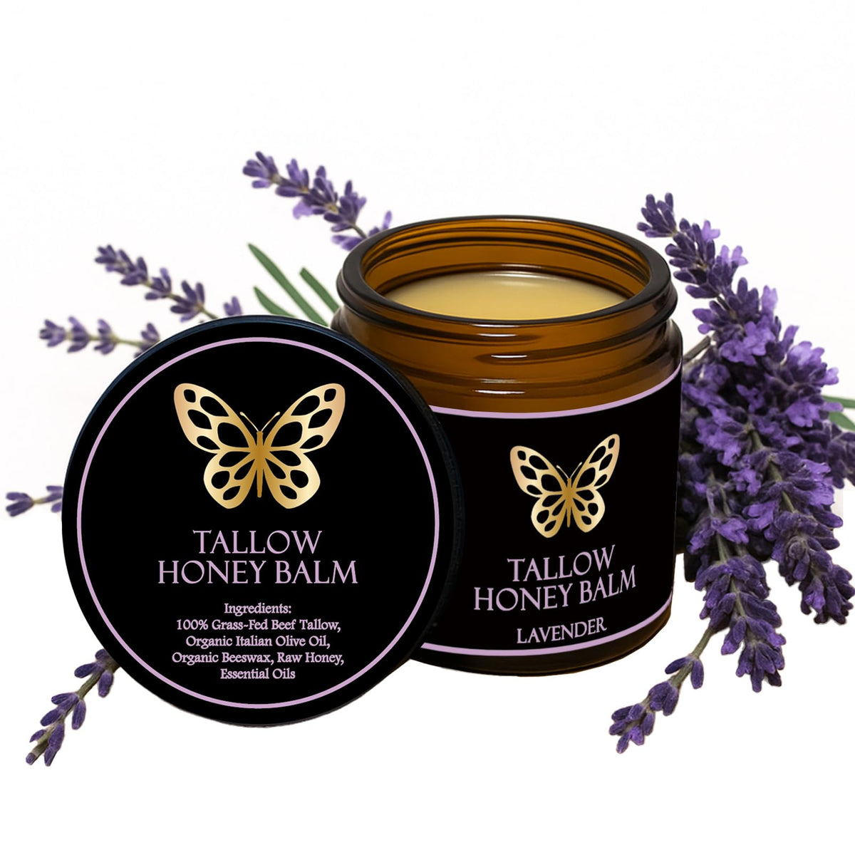 COMFORTENA Tallow Honey Balm jar demonstrates deep hydration for dry, irritated skin.