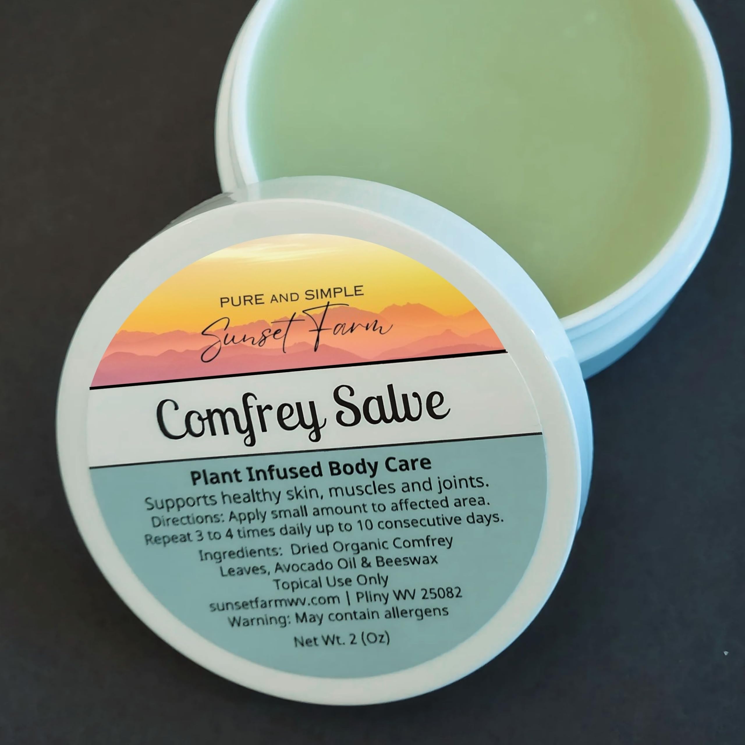 Comfrey Salve applied to skin for soothing comfort.