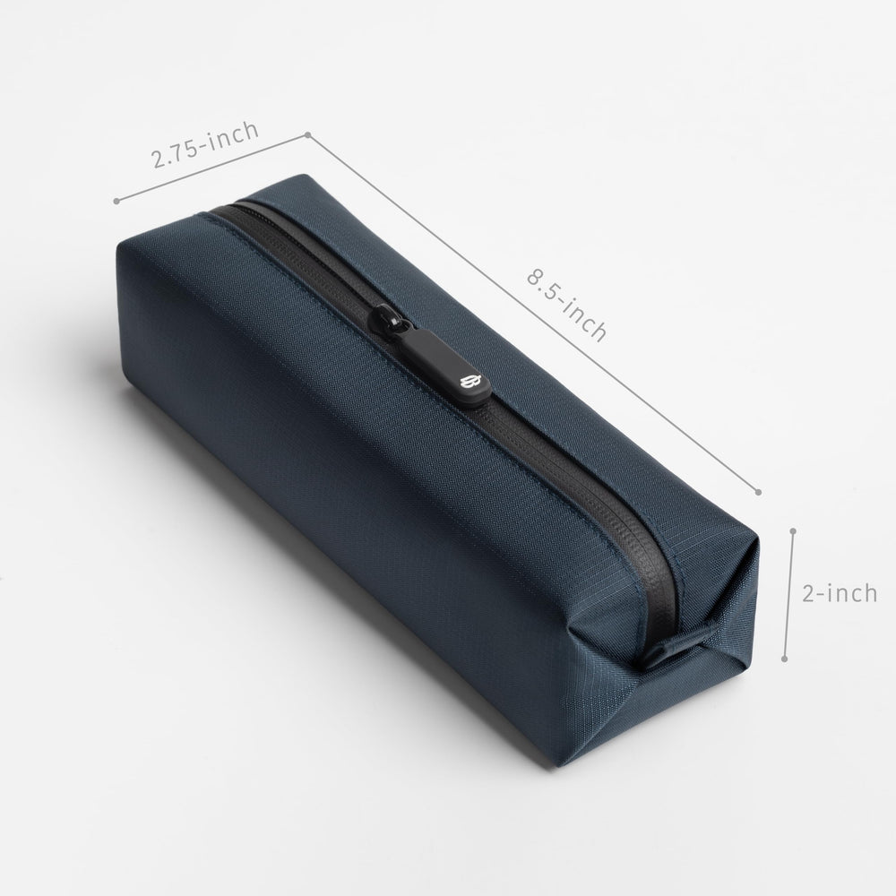 Comfyable toiletry bag blue side profile showing slim Dopp kit design for gym use.